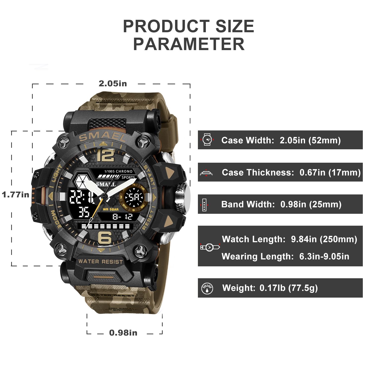 SMAEL Reloj de camuflaje militar para exteriores, LED, digital, impermeable, táctico, militar, deportivo, para hombre (camuflaje caqui 8072G), Camo Khaki-8072, Moderno, casual y deportivo
