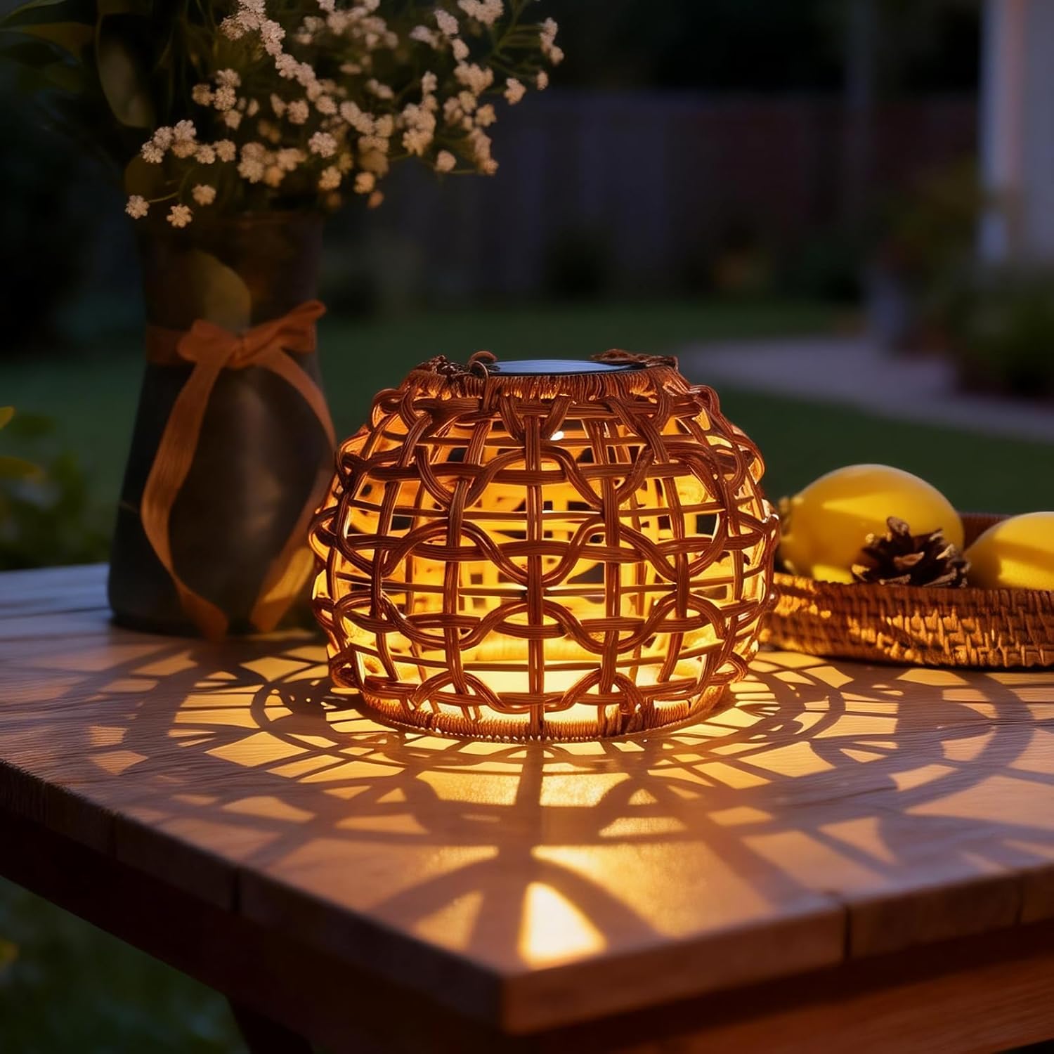 2 Pack Solar Lanterns Outdoor Waterproof, Hanging Solar Lights for Outside with Upgraded Bright LED, Boho Rattan Lantern, Outdoor Chandelier Lights for Garden, Yard, Porch, Patio, Backyard, Gifts
