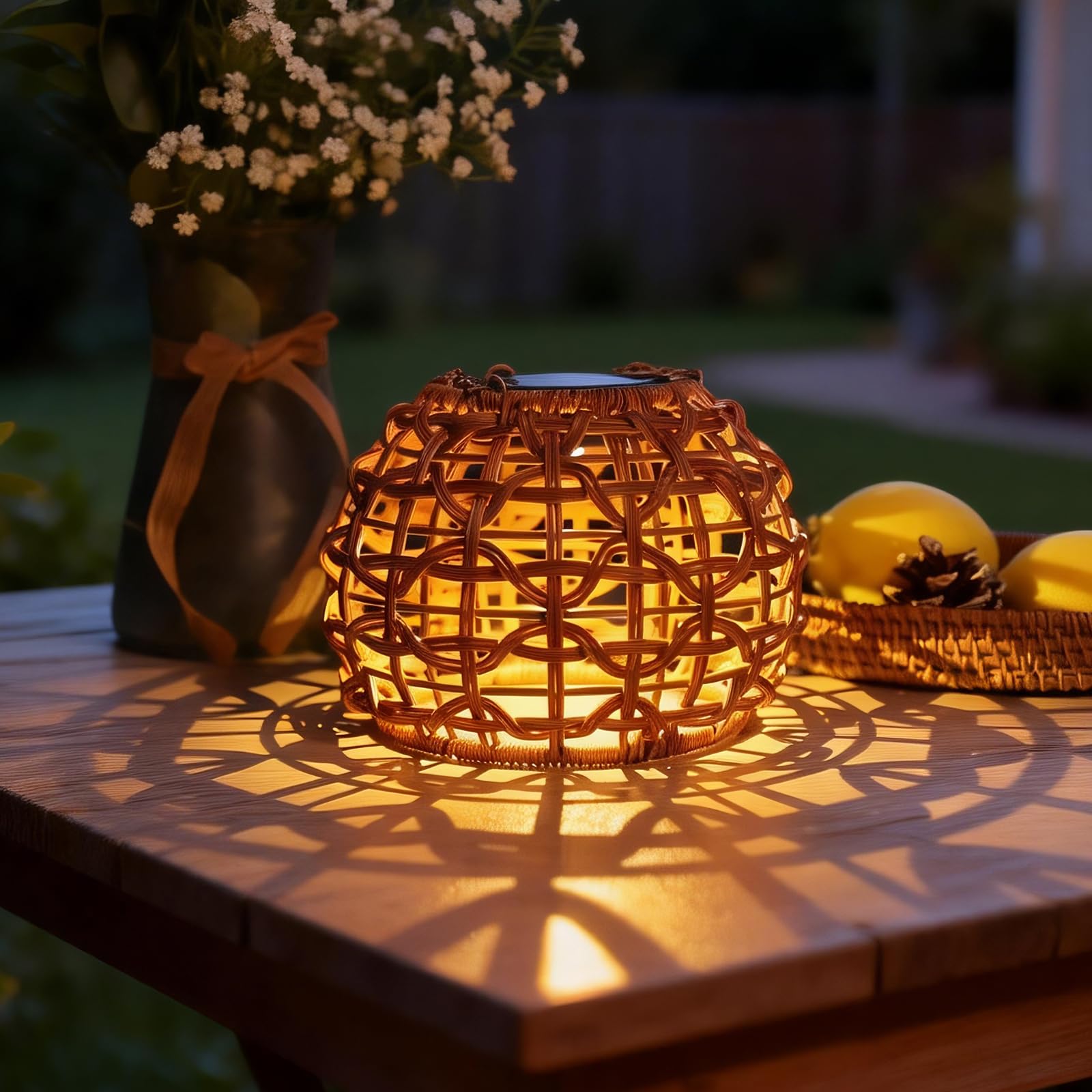 Lanterne solari da esterni, impermeabili, in rattan, da appendere, lampada solare per gazebo, pergola, portico, patio, vialetto, gradini, decorazione, regali per donne (2)