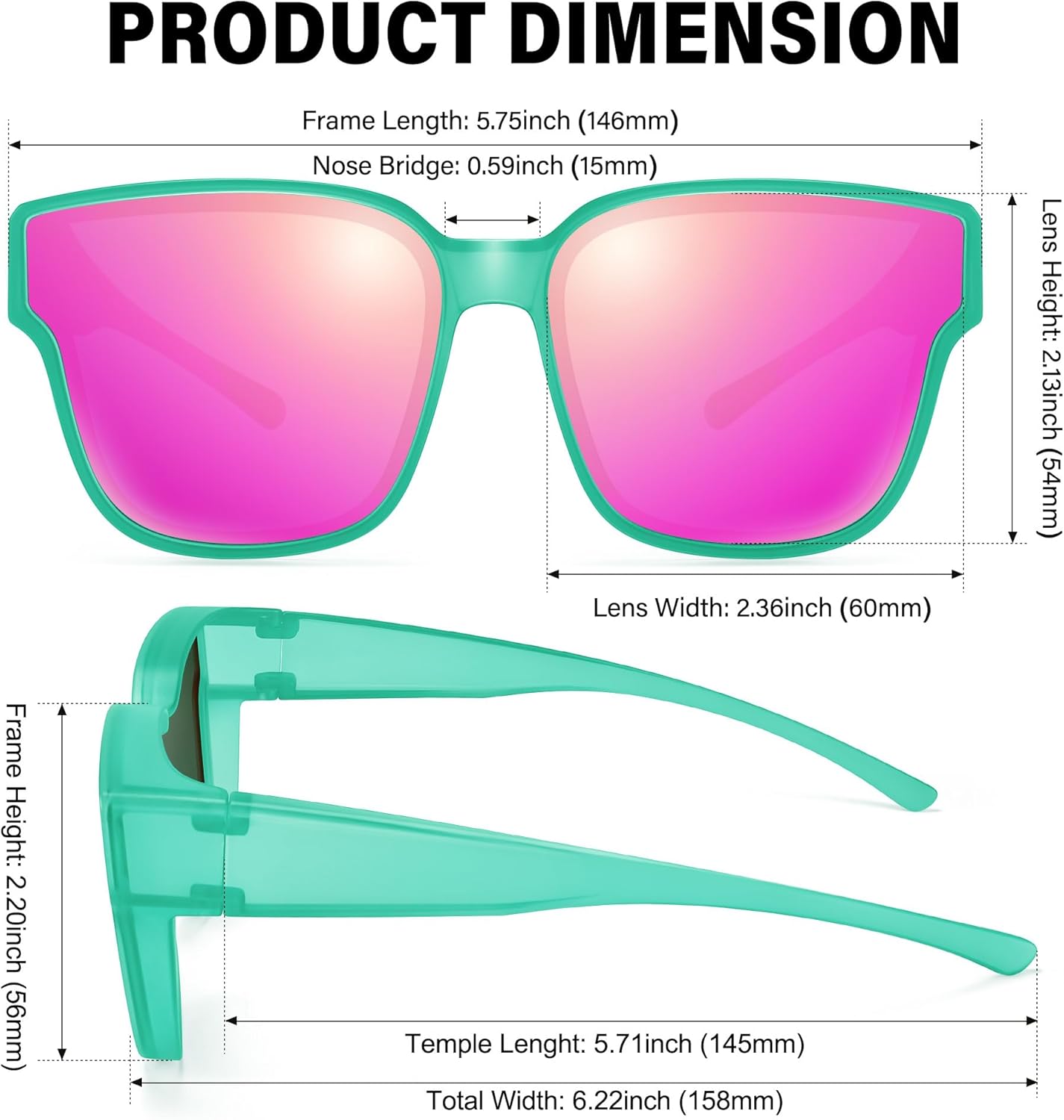URUMQI Polarized Sunglasses Fit Over Glasses for Women, UV400 Protection Trendy Square Womens Mens Shades Sun Glasses - Image 3