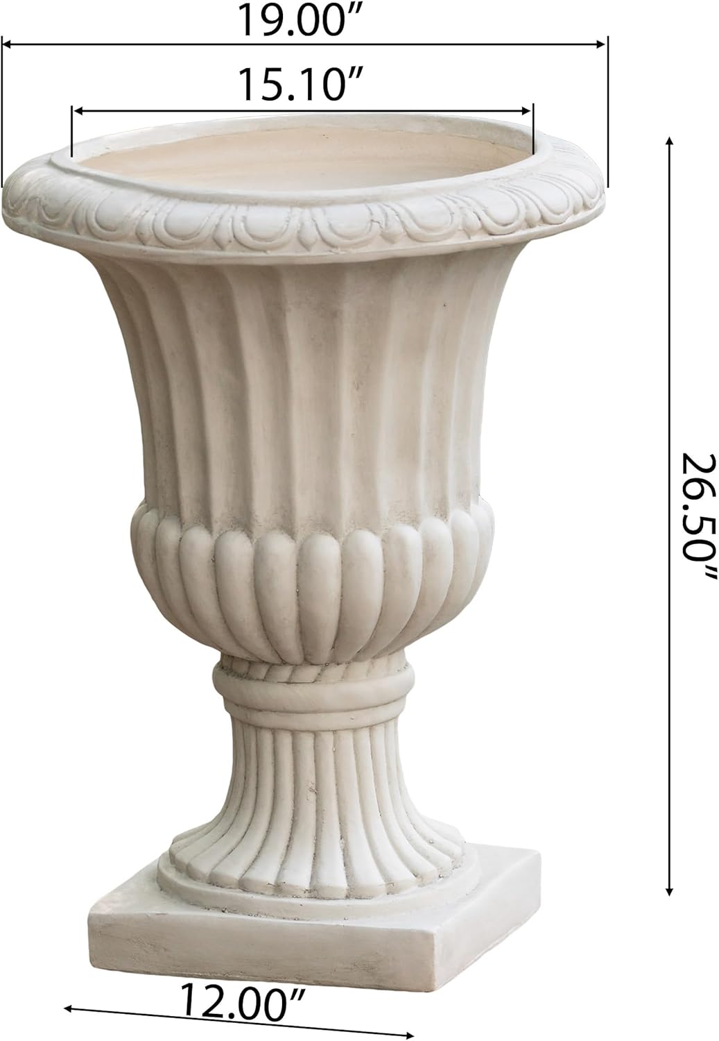 Italian Urn Planter, 26.5" Tall Antique Green Garden Pot, Lightweight Concrete Look MGO Urn for Indoor & Outdoor Decor, 19" Diameter (White)