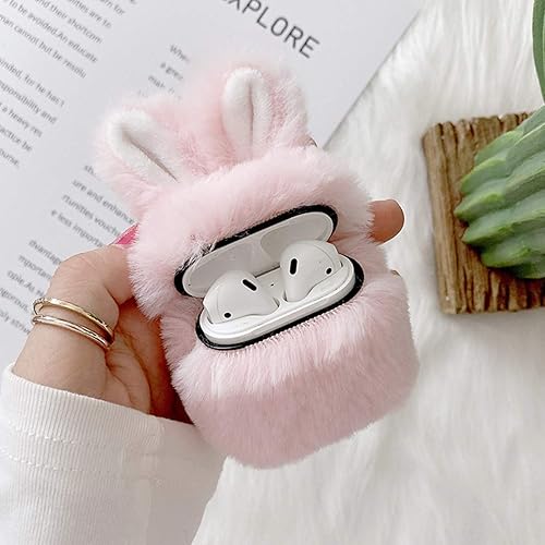 Guppy Compatible con AirPods Furry Bunny Case Girls 3D Cartoon Cute Rabbit Ears Plush Fluffy Warm Funda de transporte suave funda protectora