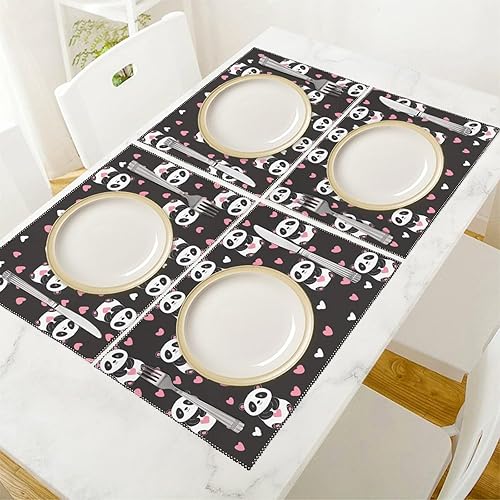 Miniatura 5 de Panda Print Placemats Set of 6 Resistant Table Mats Washable Place Mats for Dinner Party Table Decoration