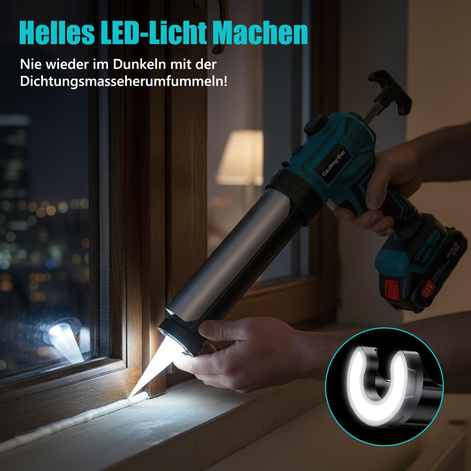 Pistola per cartucce cordless compatibile con Makita 18V, pistola elettrica per silicone da 2000 mAh, cambio continuo, luce LED, siringa in silicone alimentata a batteria per cartucce da 300 ml