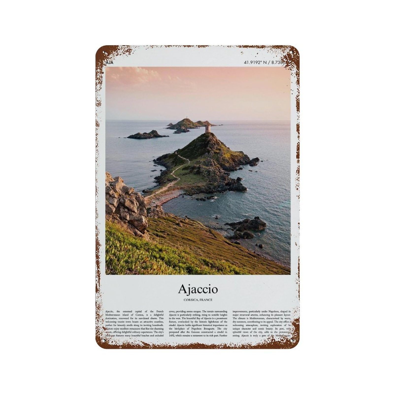 xiaoxiaoshen Ajaccio Corsica France City Scenery Wall Decor Art Metal Tin Poster Modern Home Decor Art Home Bar Shop Decorations Vintage Sign 30x20cm