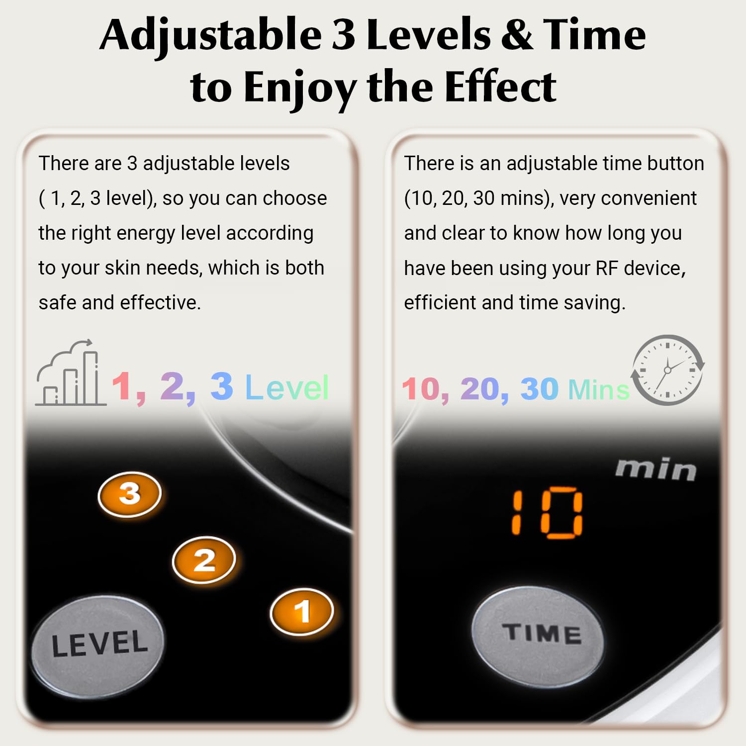 Control panel showing adjustable levels and time settings