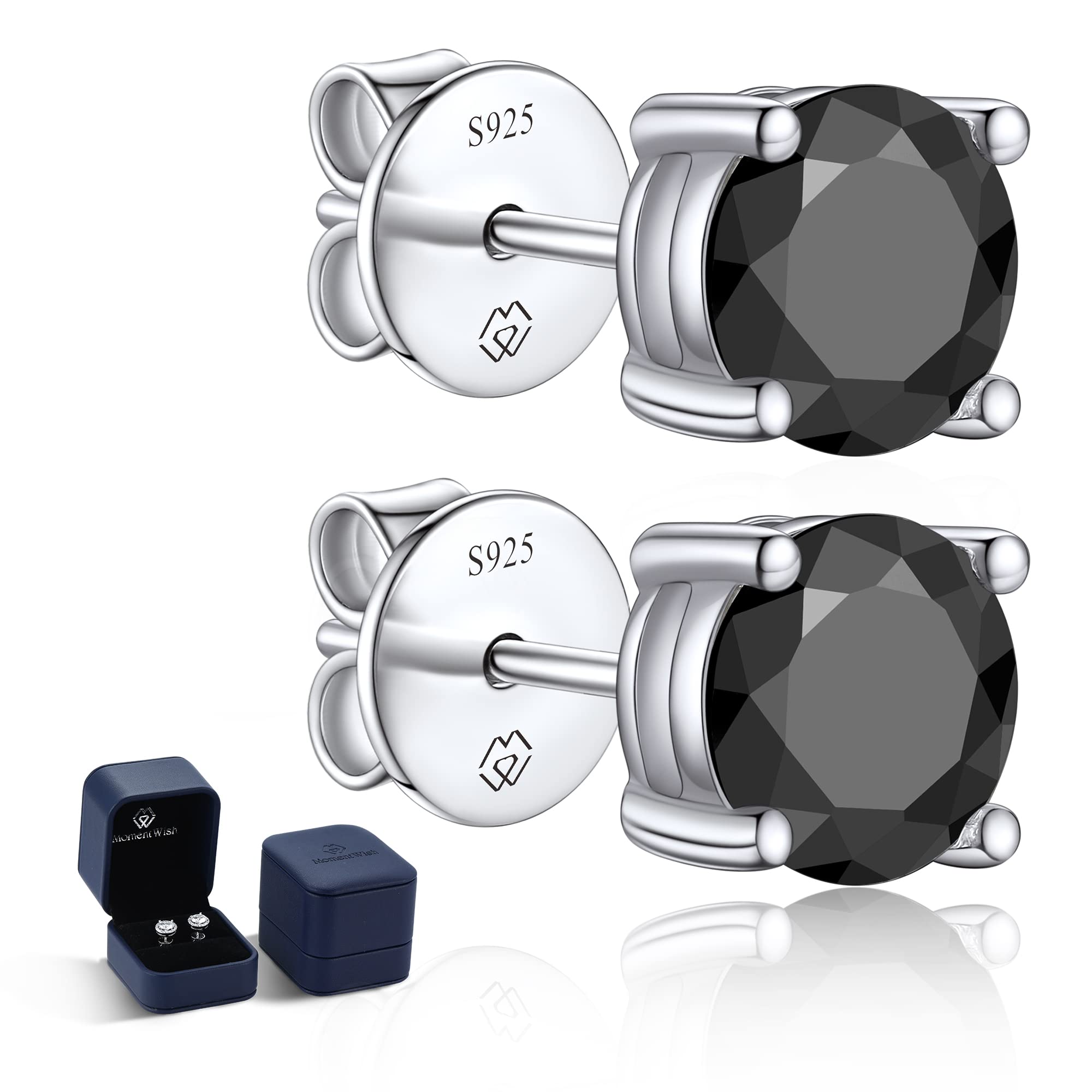 MomentWish Orecchini Uomo Neri, 1-2 Carati Moissanite Diamante Orecchino Argento 925 Donna Brillanti Punto Luce Regalo Uomo per Lui 5/5.5/6.5mm