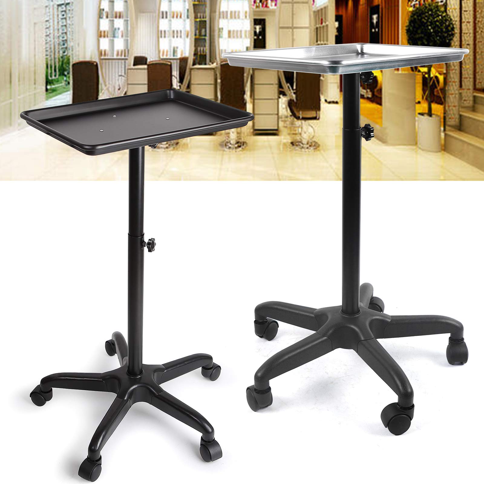 Salon Tablett mit Rädern Aluminiumwagen Beauty Trolley Einstellbare Höhe 360 Grad Schwenkräder für Dental Carts Friseur Cart Schwarz