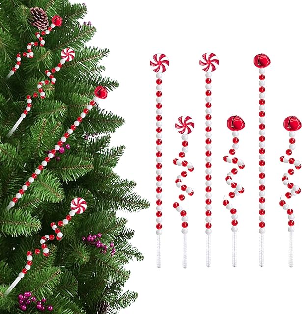 Jacoci 24 Pieces Christmas Candy Ornaments Red and White Christmas Tree Candy Decorations Christmas Tree Garland Fence Fireplace Decoration