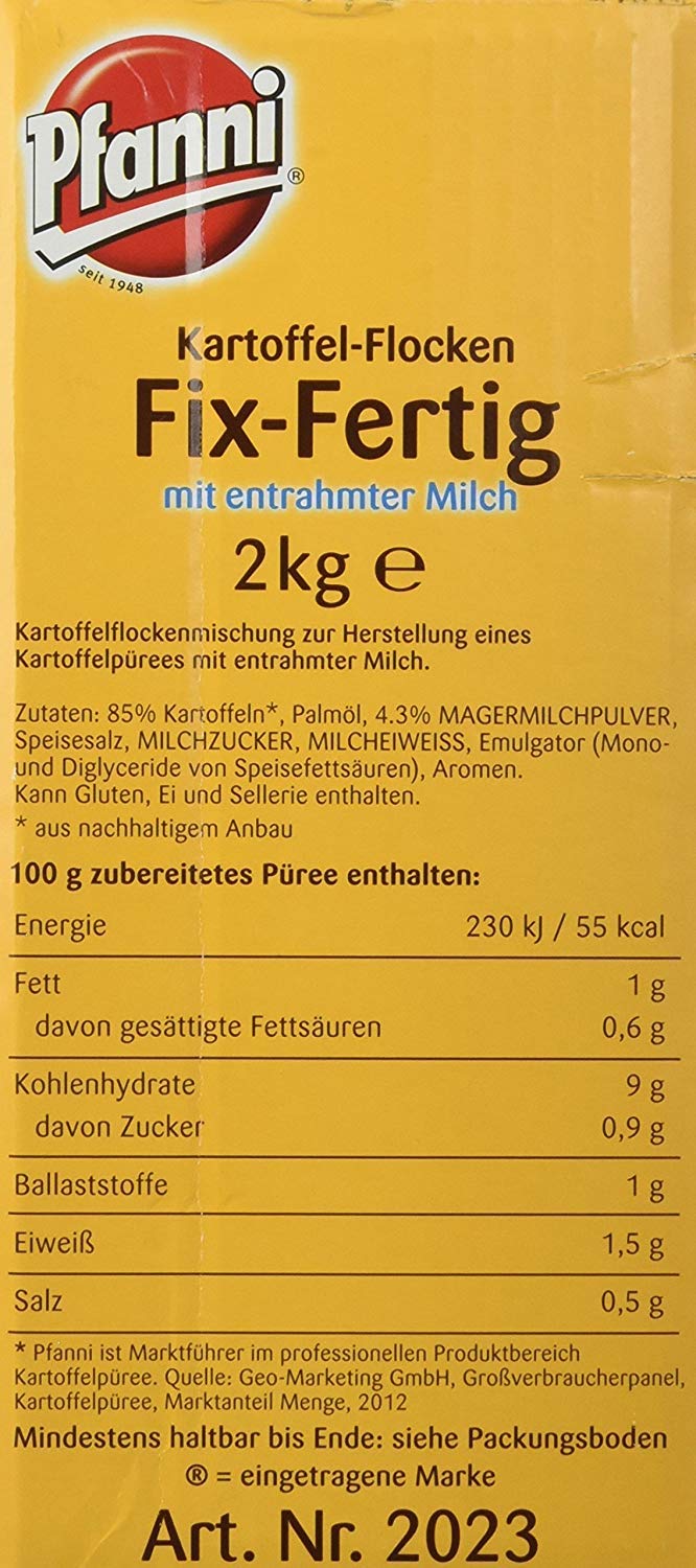 Pfanni Kartoffel-Fix-Fertig Flockenpüree mit entrahmter Milch, 1er Pack (1 x 2 kg)