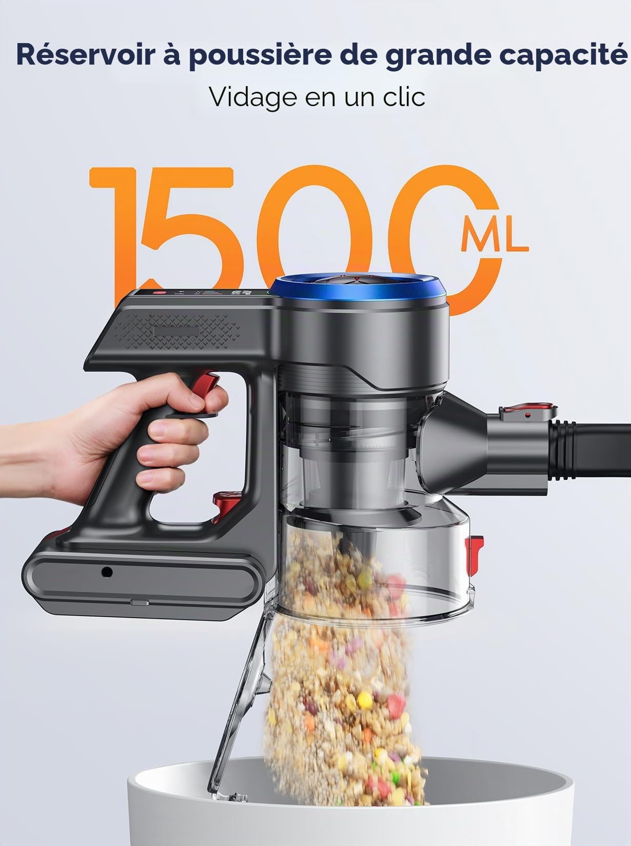 BuTure VAC Aspirateur sans Fil 450 W/38000 Pa, Charge Murale, 55 Min, Puissant Balayage électrique sans Fil avec écran Tactile Intelligent et Anti-Vent, 1,5 L pour sols, Tapis, Animaux
