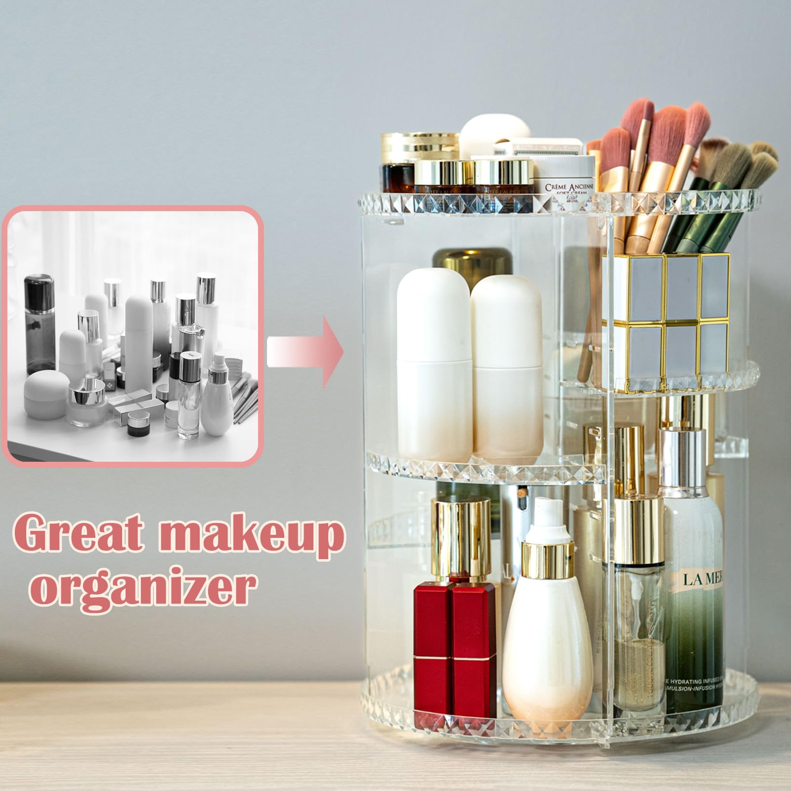 Cq Acryl Make-up-Organizer – 360° Drehbar, 4 Etagen, Transparent, Für Badezimmer & Schminktisch