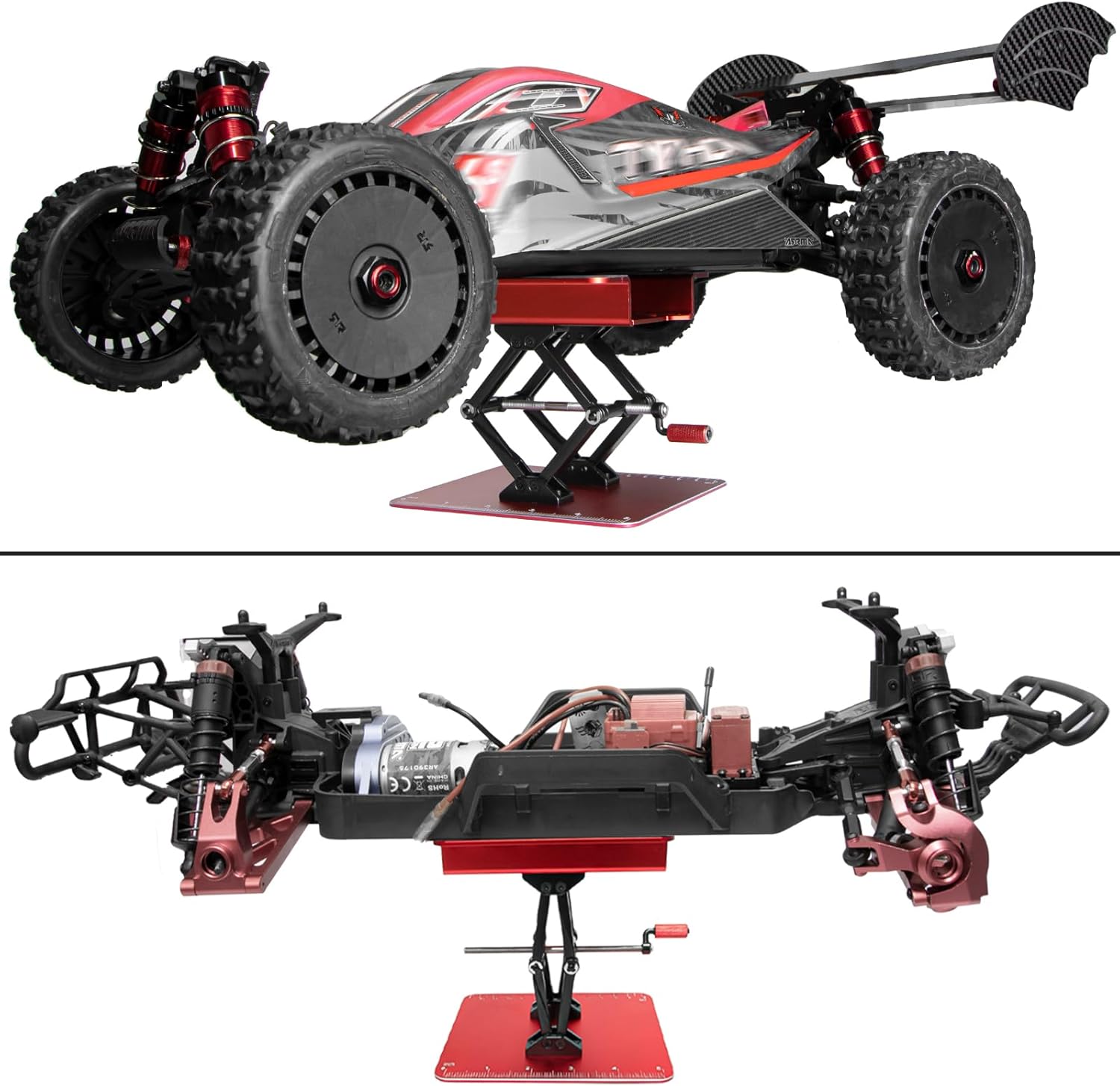 LRFHL RC Car Jack Stand Metal 6 Ton Simulation Crawler Truck Adjustable Lifting Jack Repair Workstation RC Decoration Accessories for 1/8 1/10 1/12 Scale RC Car Upgrade