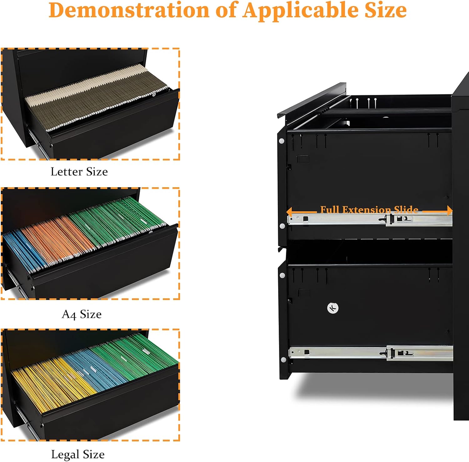 Bonnlo 35.5" Wide 2 Drawer File Cabinet with Lock, Black File Cabinets for Home Office, Metal Lateral File Cabinet & Printer Stand with Minimalist Design for Letter/Legal Size File Folders with Tabs