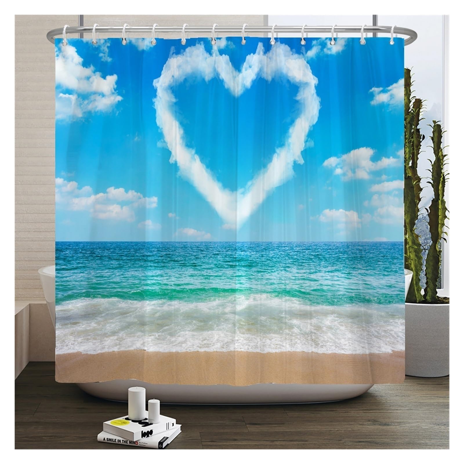 Rideau de douche paysage de plage 3D ocean 240x180 cm en tissu impermeable JK1635