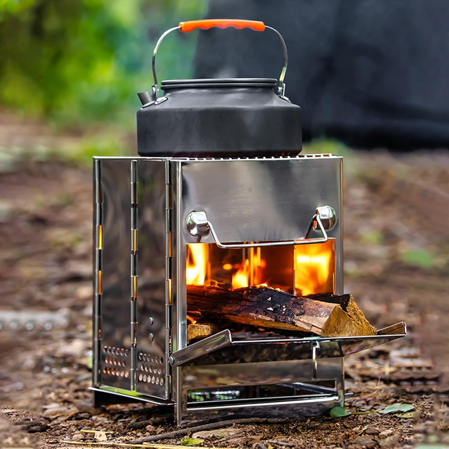 Camping Wood Burning Stove with Storage Bag, Stainless Steel Folding Lightweight Wood Stove for Hiking, Backpacking, Camping and Outdoor Cooking(14.5x14x21cm/5.7x5.5x8.3in)