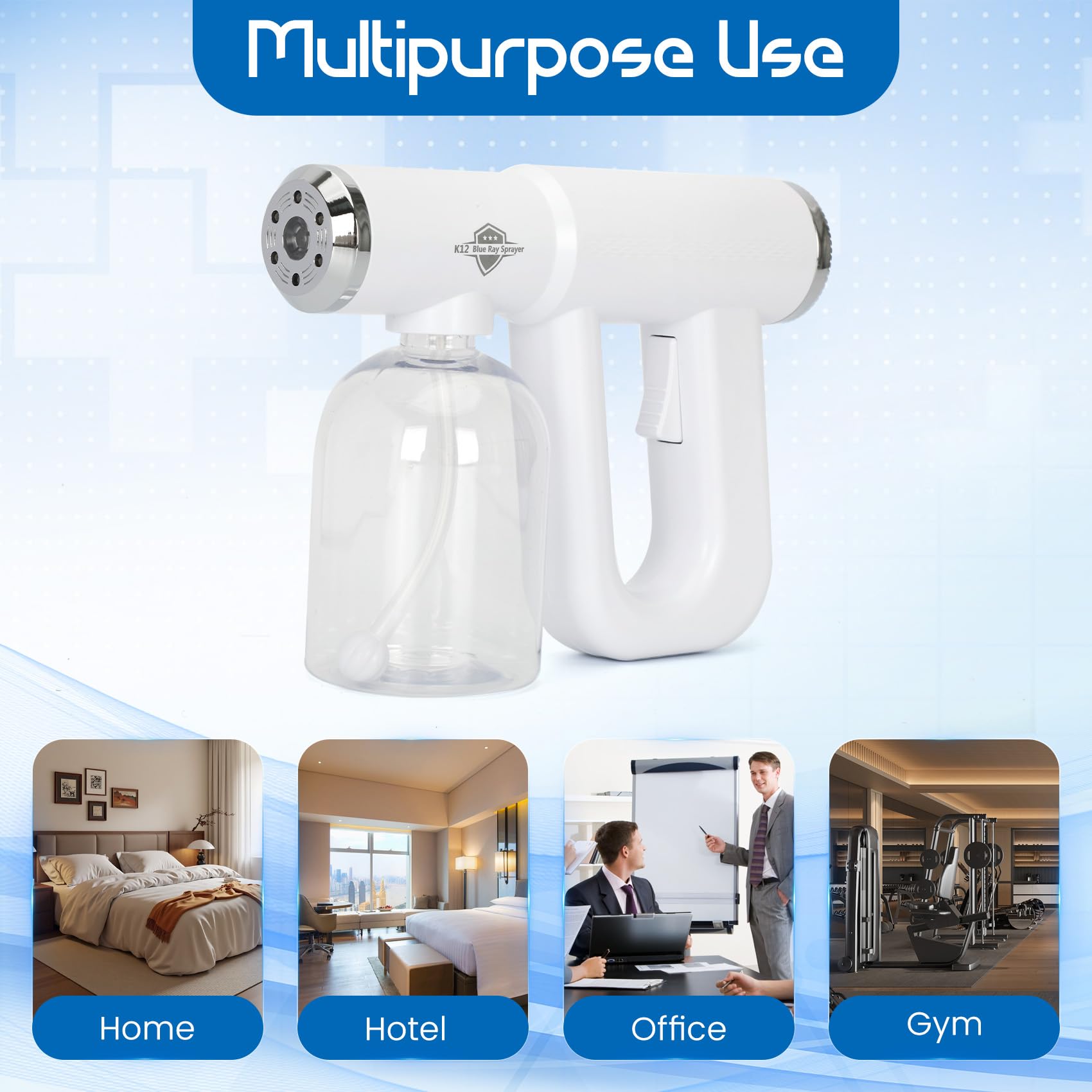 Fogger disinfettante, K12 Blue Ray Disinfettante Fogger Machine, ULV Nano Sanitizer Gun, Spruzzatore disinfettante portatile ricaricabile senza fili, Spruzzatore portatile elettrostatico per casa