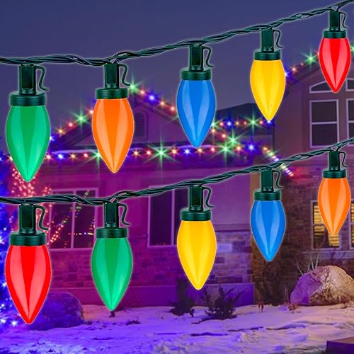 Cadena de luces LED C9 de Pascua, luces LED vintage multicolor de 23 pies con 35 bombillas LED C9 grandes de colores, luces de cadena para