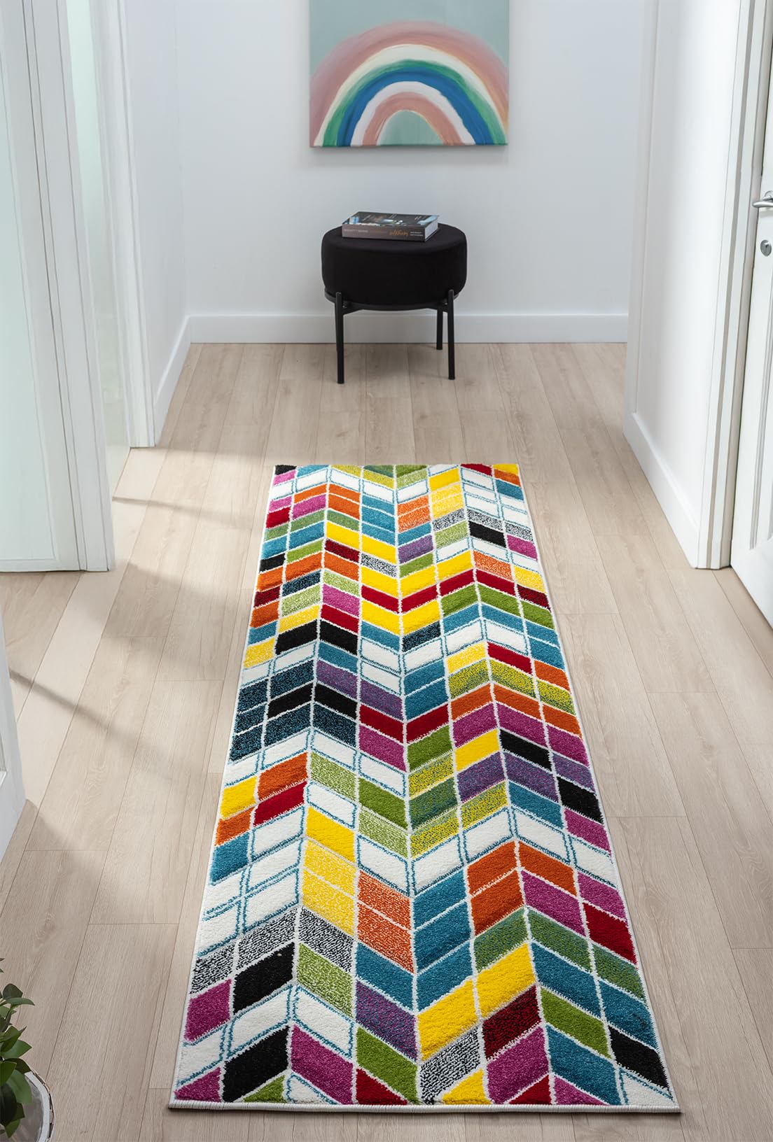 Lord of Rugs Quality Handcarved Geometric Design Rainbow Multi Coloured Rug Ocala Multi, Runner 66x230 cm (2'1"x7'7")
