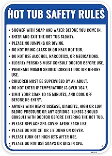 1PC Hot Tub Sign, 14 x 10 Inches - Aluminum - Hot Tub Rules Signs For Outdoor Outside Pool Safety