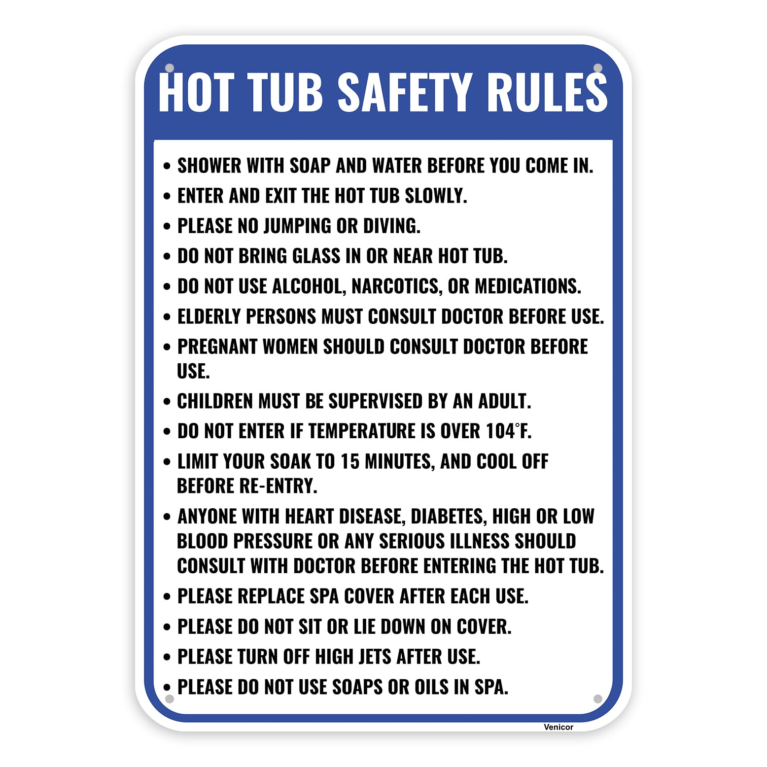 1PC Hot Tub Sign, 14 x 10 Inches - Aluminum - Hot Tub Rules Signs For Outdoor Outside Pool Safety