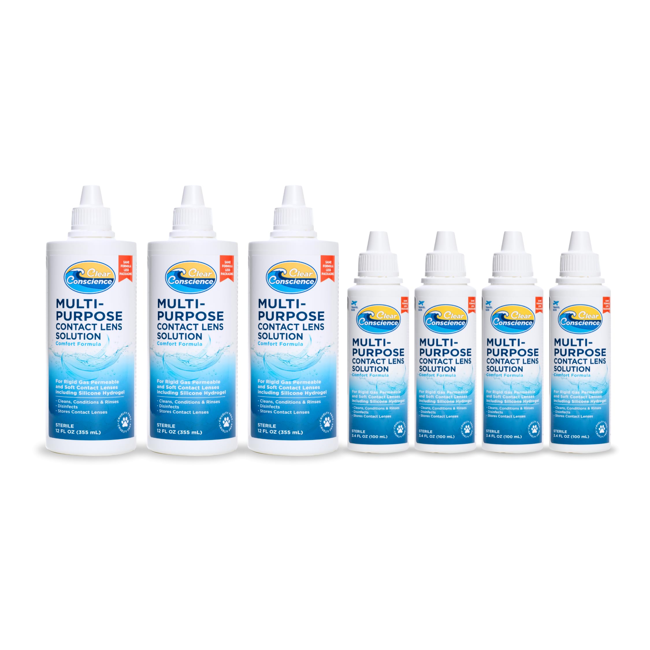 Cruelty-Free Contact Lens Solution - 12 oz 3 pcs Travel Size Contact Lens Solution 3 oz 4 pcs