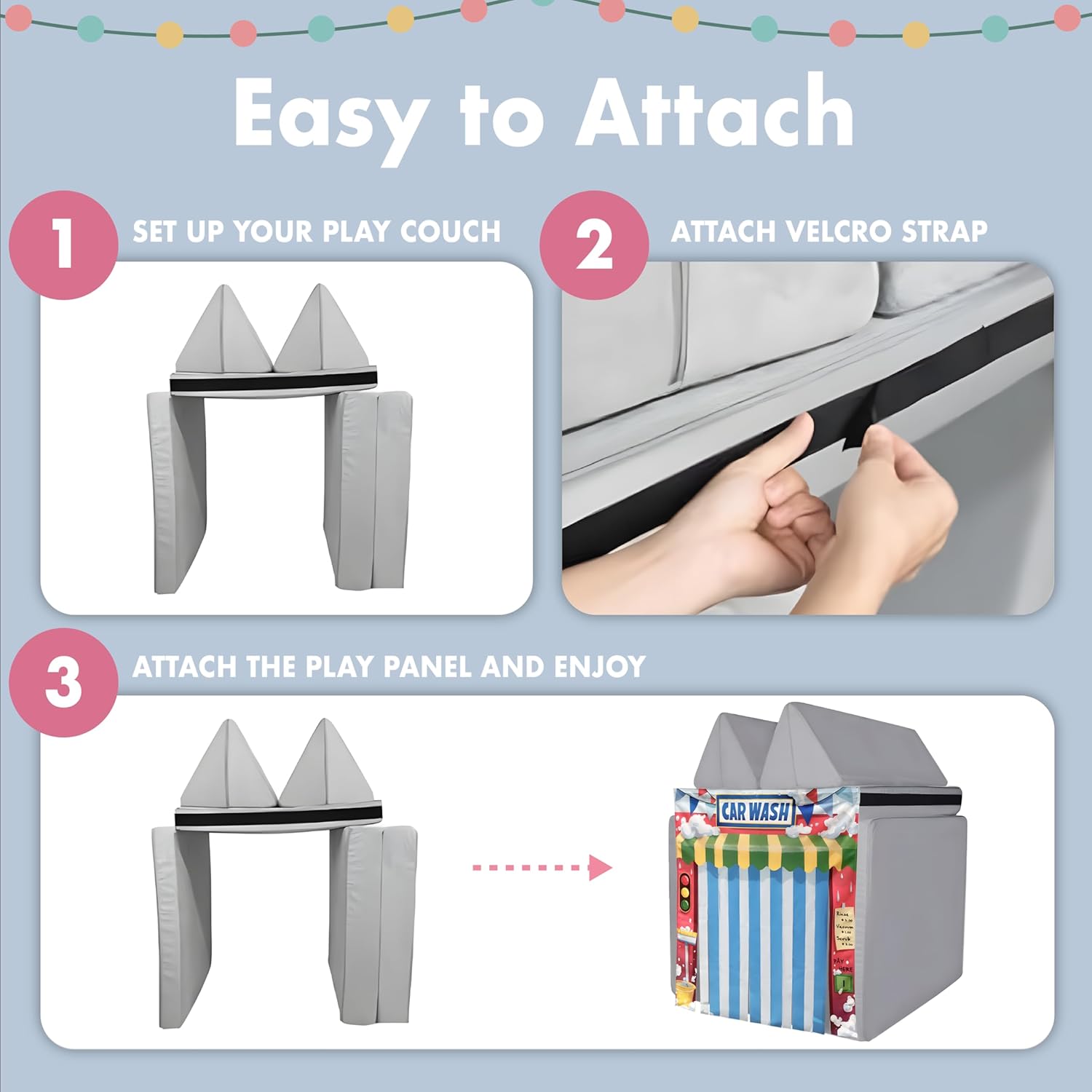 Play Panel for Modular Play Couch Childrens Play Panel for Toddler (Sofa not Included) (Carwash - Two Panel Set)