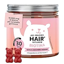Biotina Gummies Ah-mazing Hair – Integratori per Capelli – Formula Potenziata – 10.000 µg di Biotina, Zinco, Vitamina B6, C, E e Iodio – 30 pezzi (1 Mese), Vegane, Senza Zucchero, Bears with Benefits