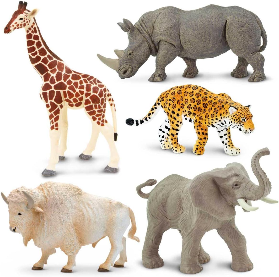 Safari Ltd. Zoo Animal Toy Set - 5 Figurines of Elephant, Giraffe, Jaguar, Rhino, Buffalo - Play Set for Boys, Girls, and Kids 3+