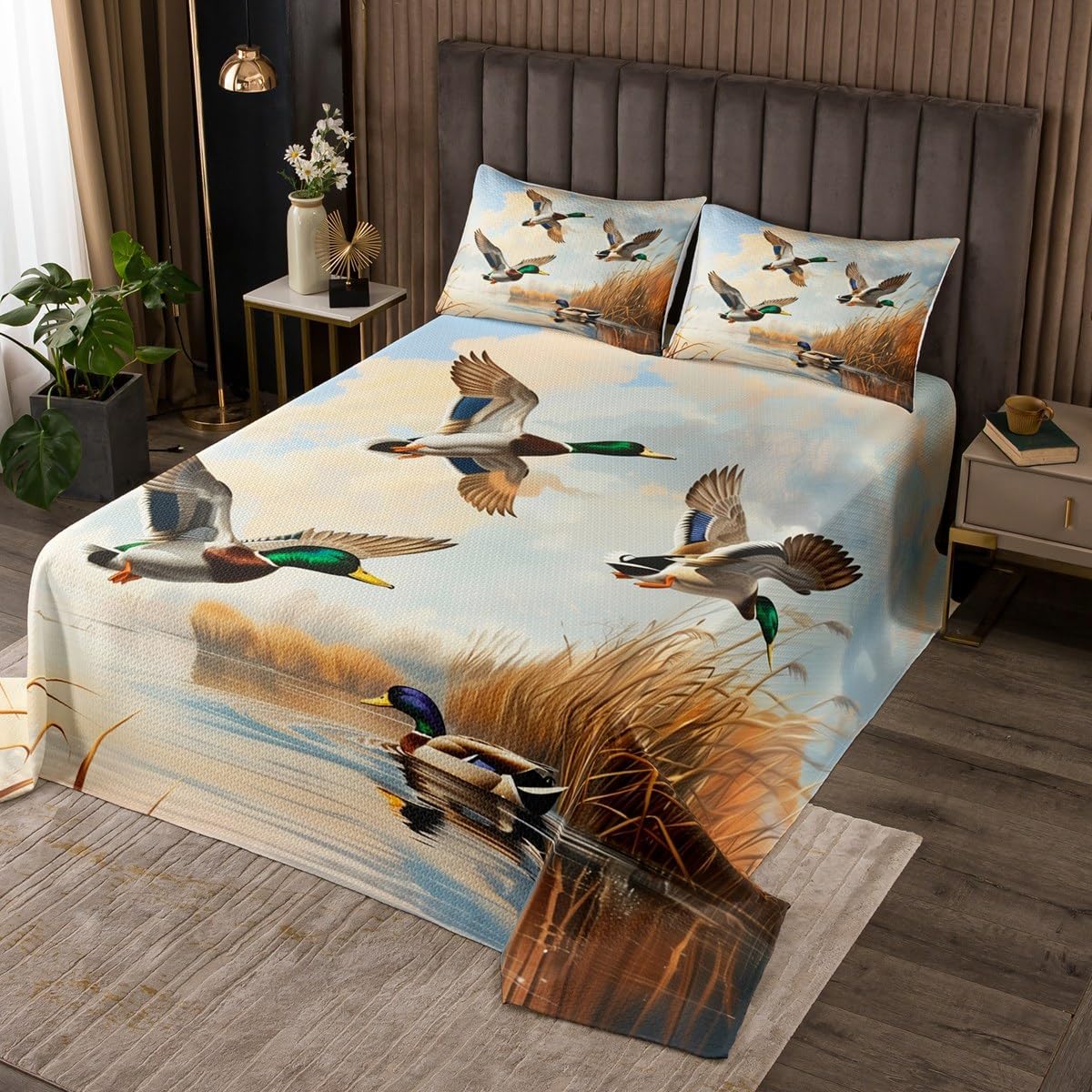 Erosebridal Wild Ducks Bedspread Set Mallard Duck Hunting Coverlet Set Queen for Kids Teens Adult Waterside Country Rustic Bed Sets Boys Baby Forest Woodland Bedding Sets