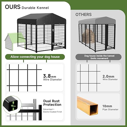 Miniatura 3 de Perrera para Perros al Aire Libre, Perrera para Perros con Techo y Comederos GiratoriosPuerta para Perros Desmontable Permite Conectar Su Casa para