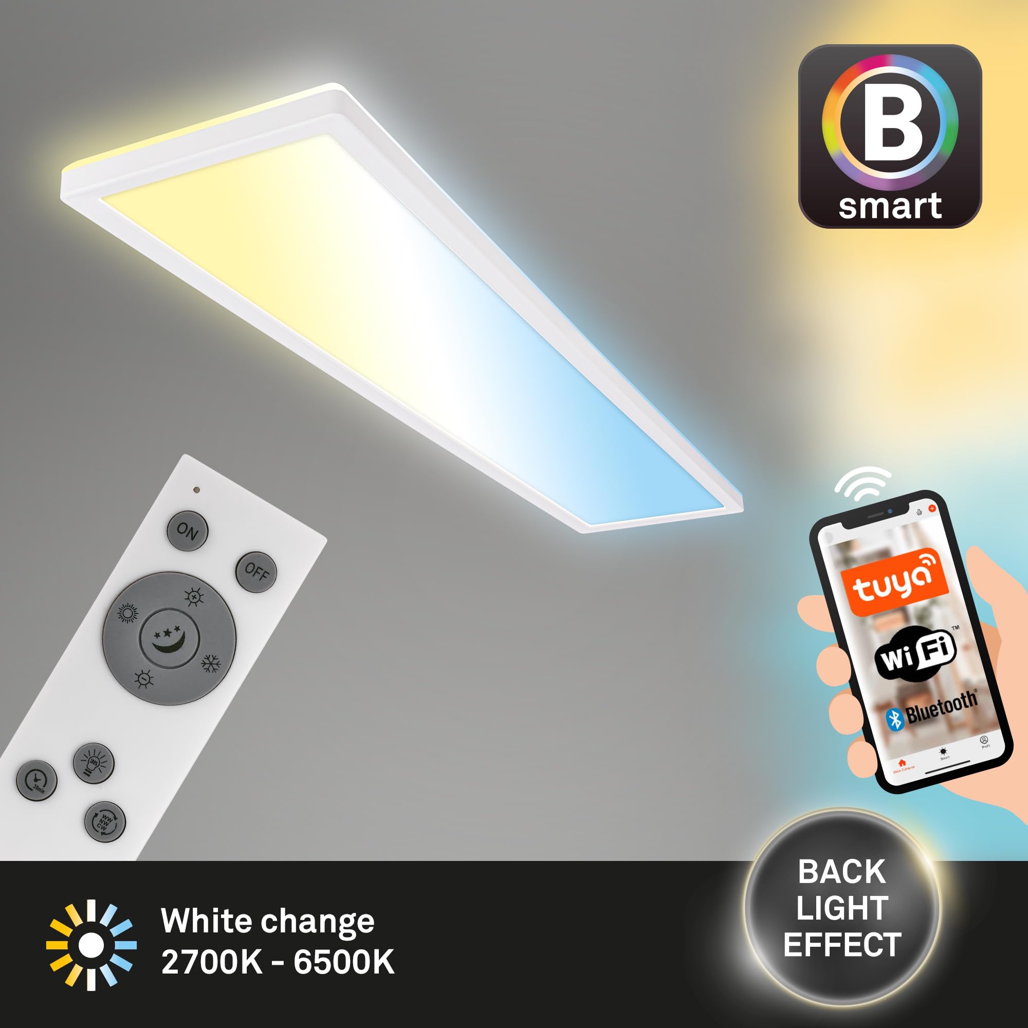 BRILONER - LED Deckenlampe 98cm flach Smart Home, funktioniert mit Alexa, Fernbedienung, Lampe, Deckenleuchte, Wohnzimmerlampe, LED Panel, Küchenlampe, Schlafzimmerlampe, 98x20x3 cm, Weiß
