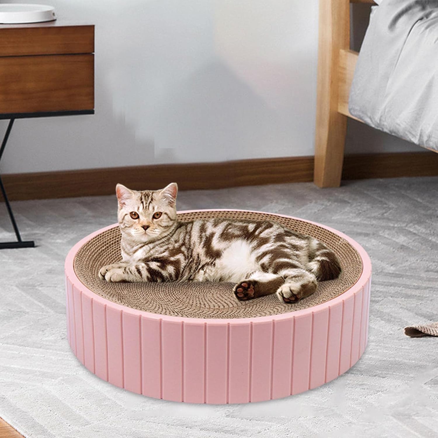 review Round Cat Scratcher Durable 31Cmx31Cmx6cm Sofa Protector Detachable Nest Bed Cat Scratching Board Bed Scratch Board for Rest Kitty Kitten, Pink