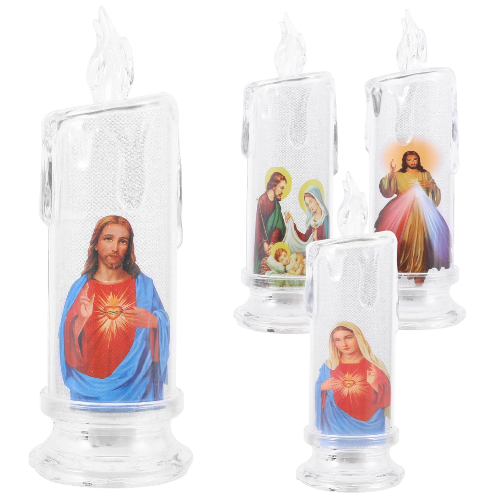 Candela LED la Notte Santa con Base, Lampada a Candela da Preghiera senza Fumo, Decorazione LED per Natale, Pasqua e Festa, Set 4 Pezzi per Casa e Celebrazioni Sacre