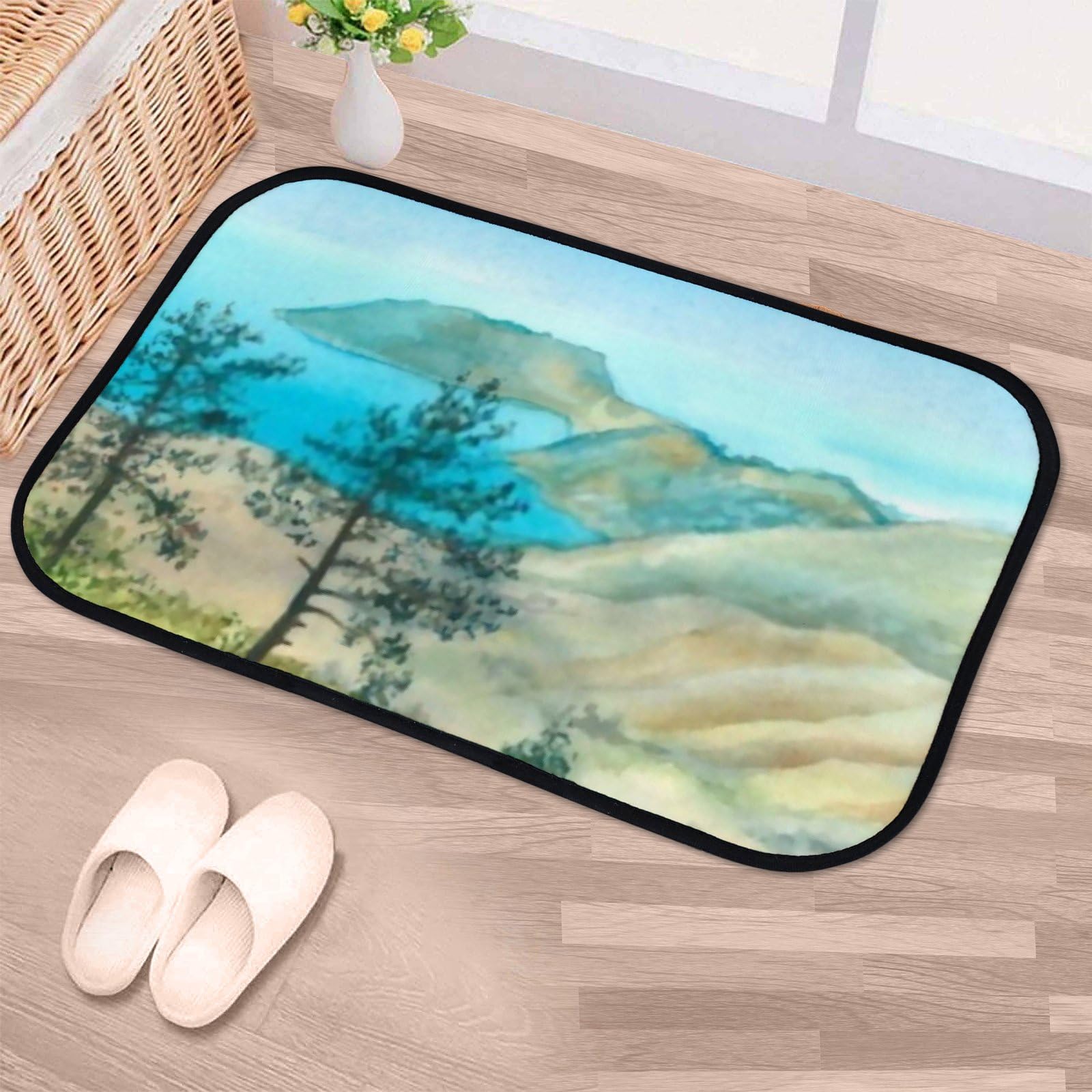 Nuansexi Bathroom Rugs Summer Bright Sea Landscape Floor Mats Non Slip Bathmat Doormat Tub Mat Coral Velvet Absorbent Entrance Carpet Mats Machine Washable Bedroom Decor
