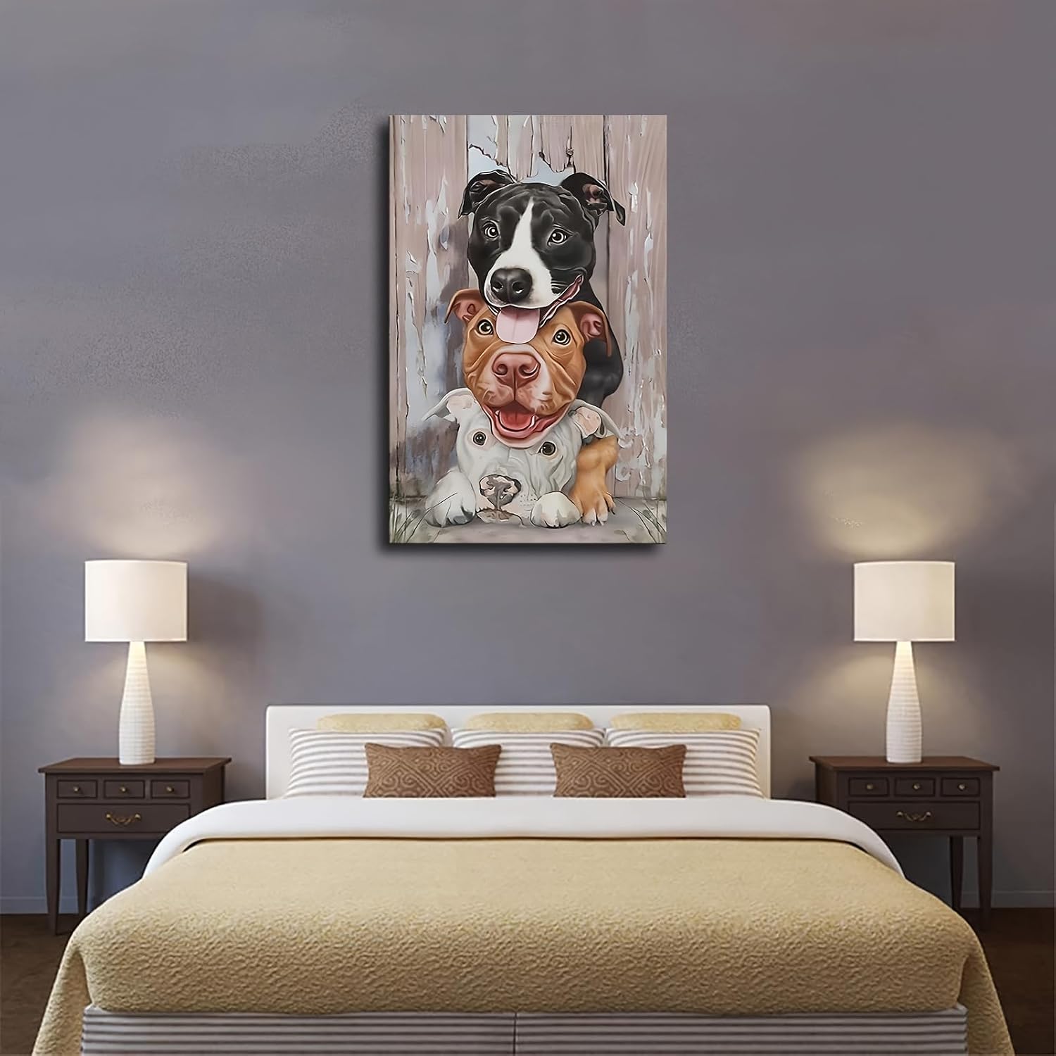 Animal Wall Art Cute Pitbull Friends For Dog Lover Canvas Wall Prints poster Modern Home Aesthetic Decor Wall art for Bedroom Dorm (12×18inch_Unframed) image 4