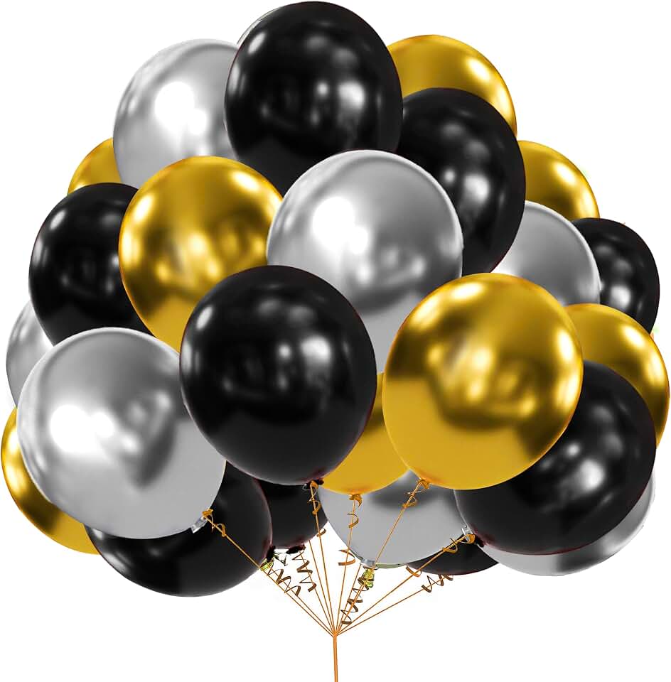 300pcs Metallic Gold Silver Black Balloons 12 inches Super Party Balloon Kit set for Birthday Party Graduation Wedding New Year De