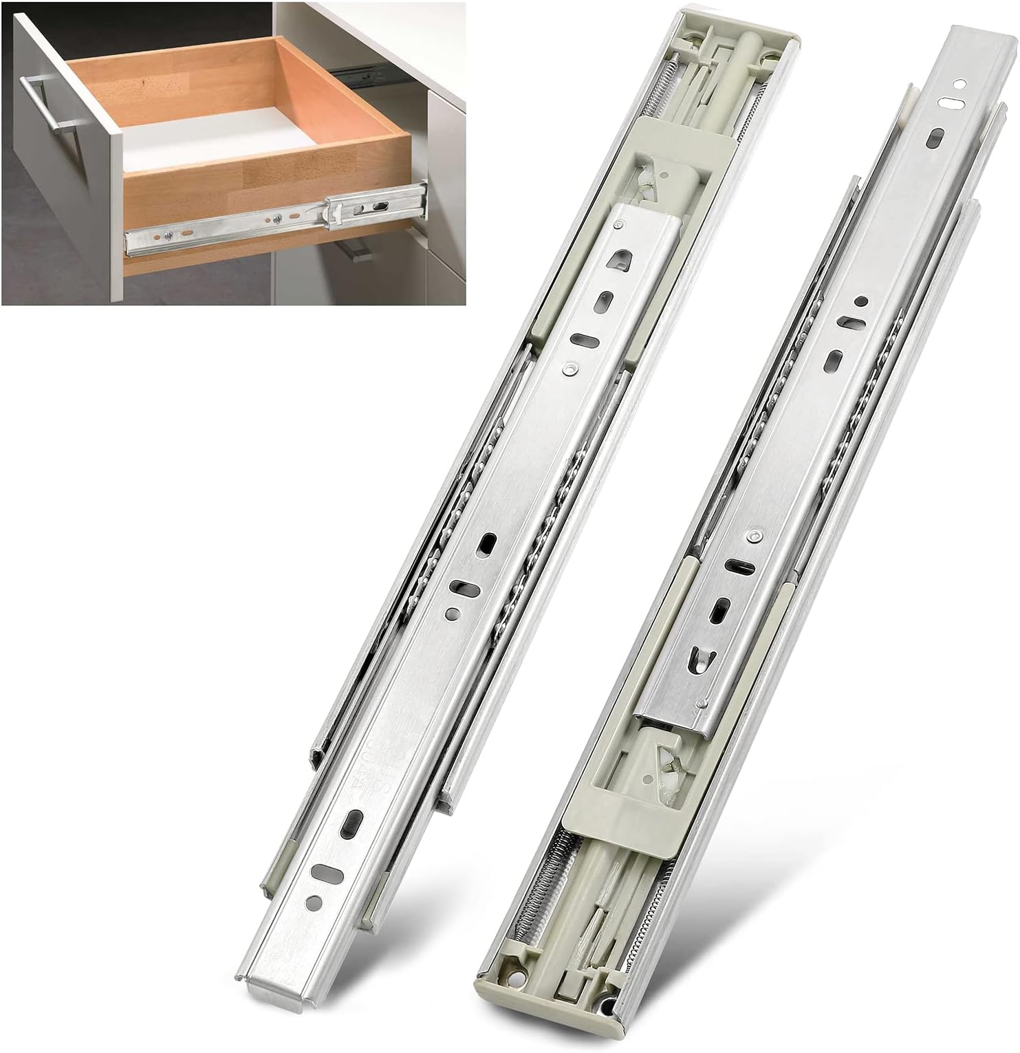 12 Inch Soft Close Drawer Slides, 3-Section Heavy Duty Ball Bearing Drawer Slides Mute Drawer Track, Stainless Steel Cabinet Rails Side Mount - 1 Pair, 100Lb