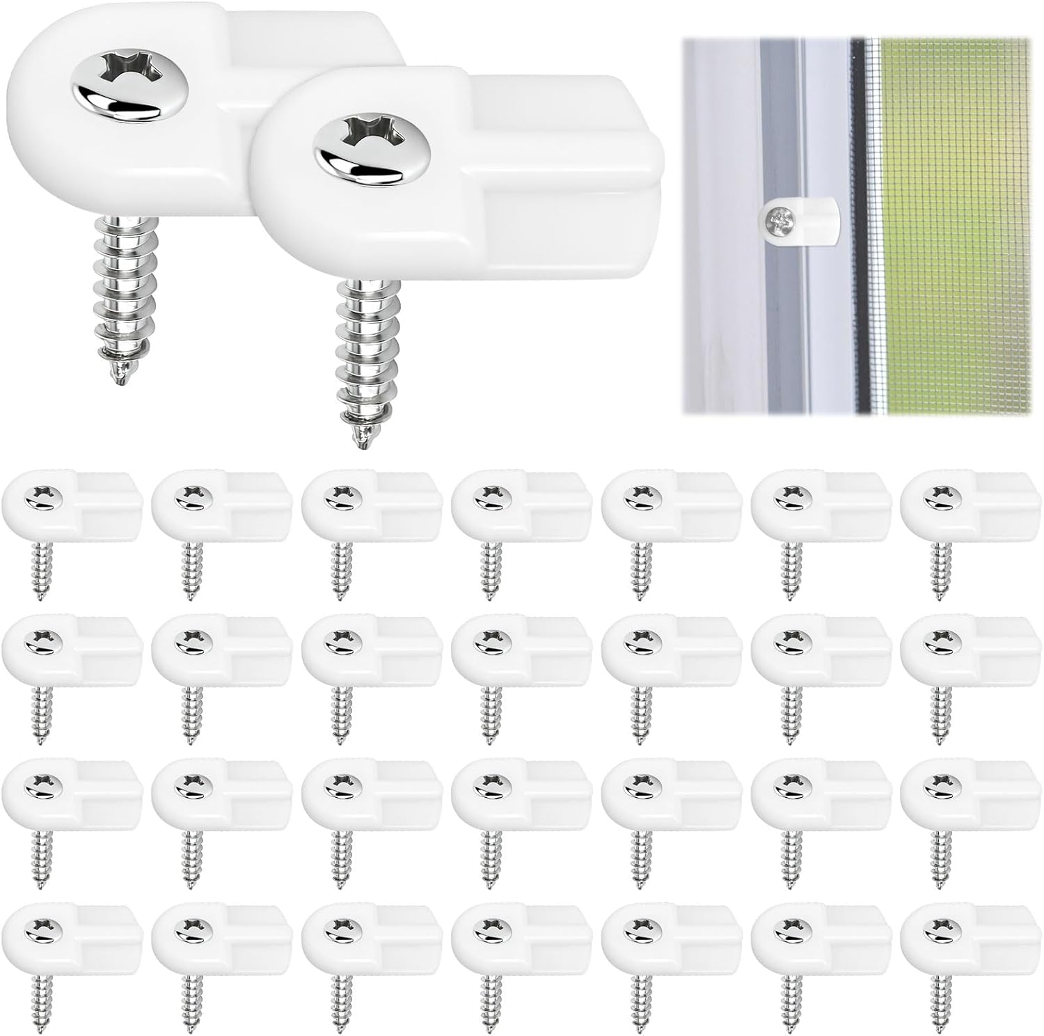 30 Pack L 5766 Window Screen Clips with 30 Screws, Window Screen Holder Clips, Storm Window Clips for Fastens Windows Screens Storm Door Panels (White)