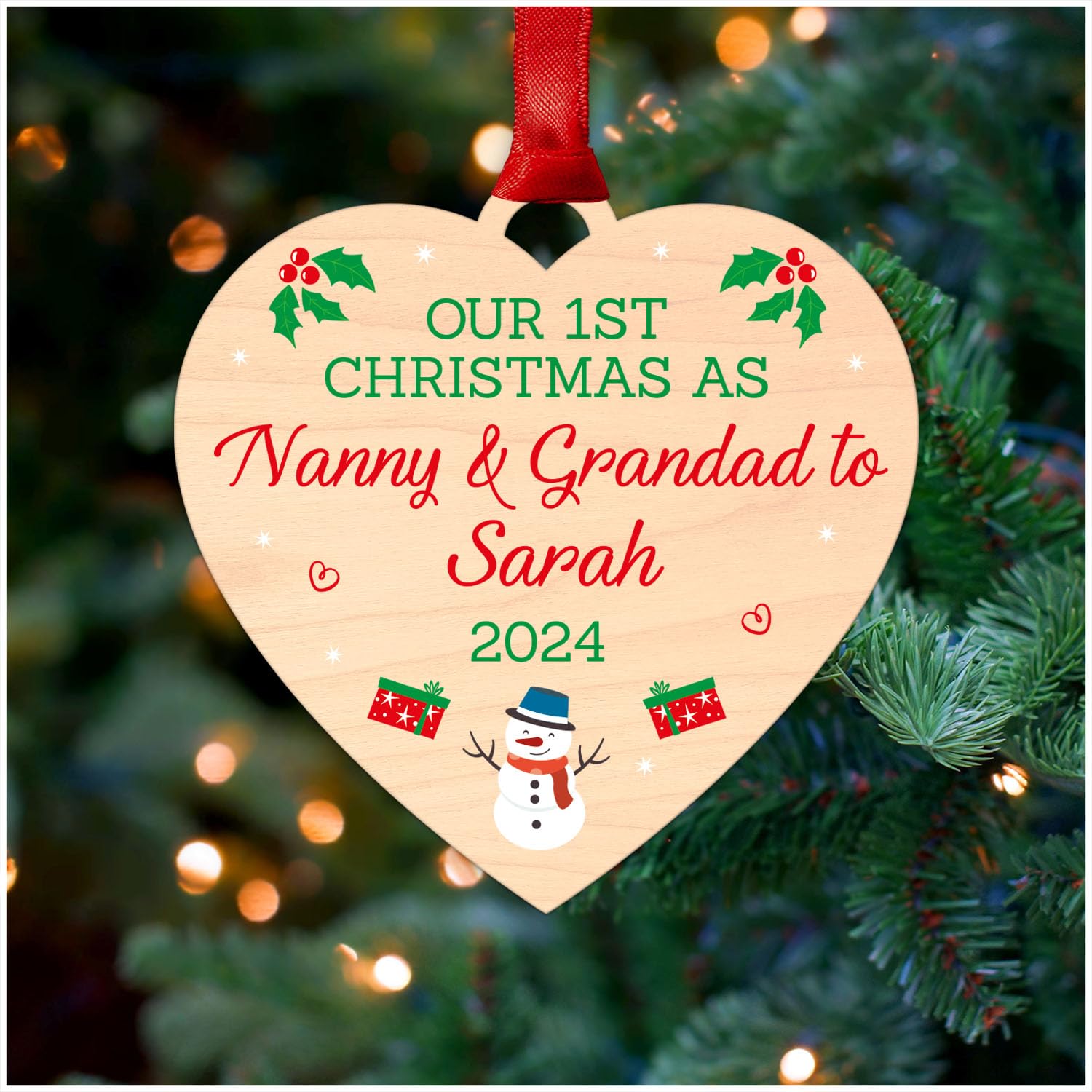 Our First 1st Christmas As Nanny & Grandad Personalised Christmas Tree Decoration Gifts - Printed Christmas Tree Ornament Keepsake Gifts - Christmas Gifts for Grandparents Nanny Nan Granny Grandad