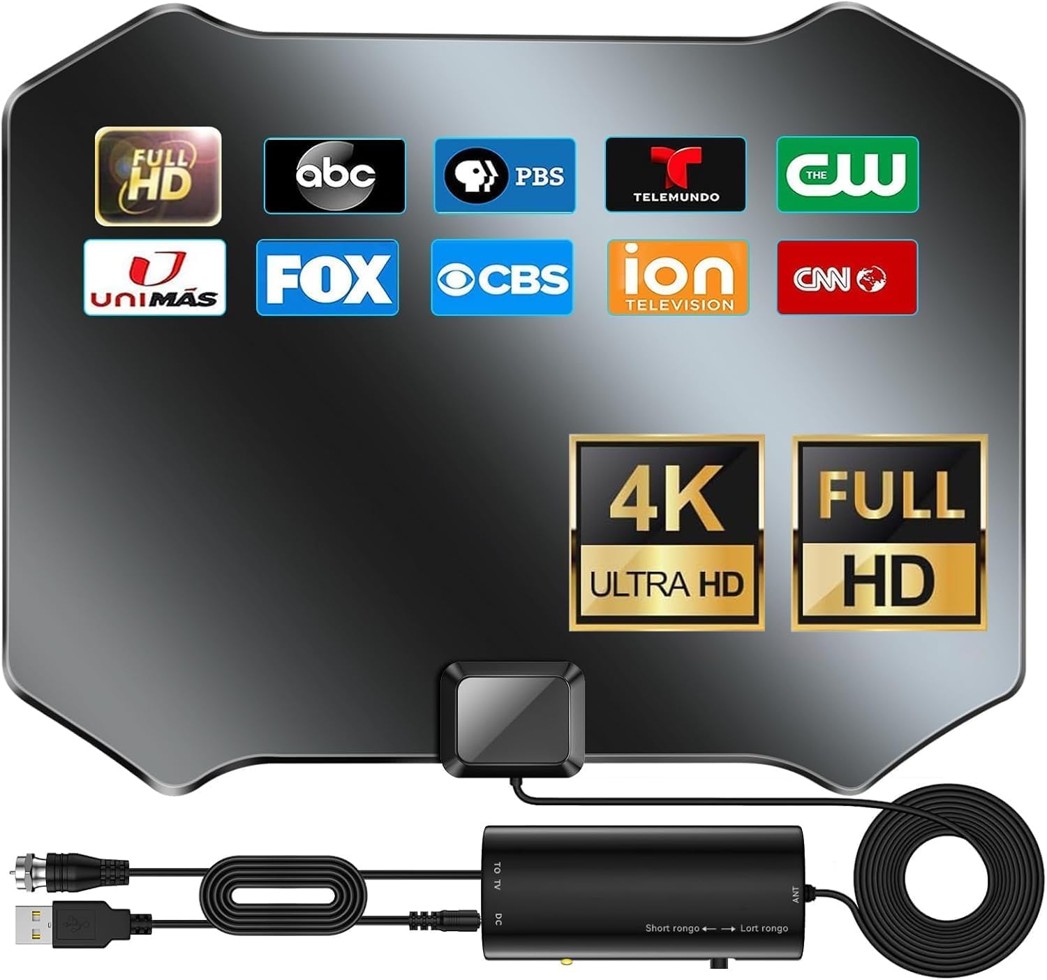 Antenna TV 2026 per Smart TV, antenna interna per canali locali fino a 5000+ miglia, antenna TV digitale con amplificatore di segnale, cavo coassiale 4K 1080p - 4 m