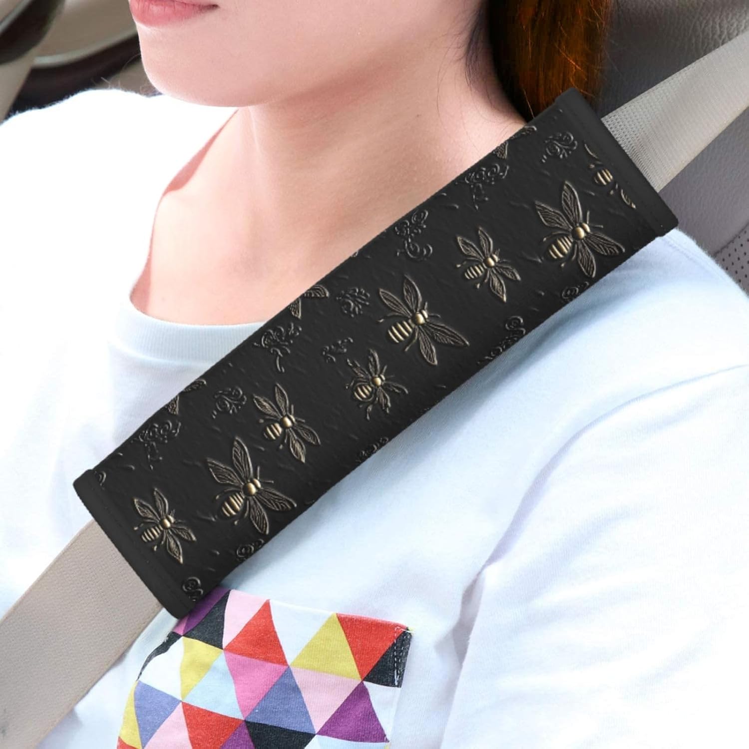Elegant Bees 2 Pack Car Seat Belt Cover Pads Pram Strap Covers Automotive Seatbelt Universal Soft Comfortable for Men Women Adults
