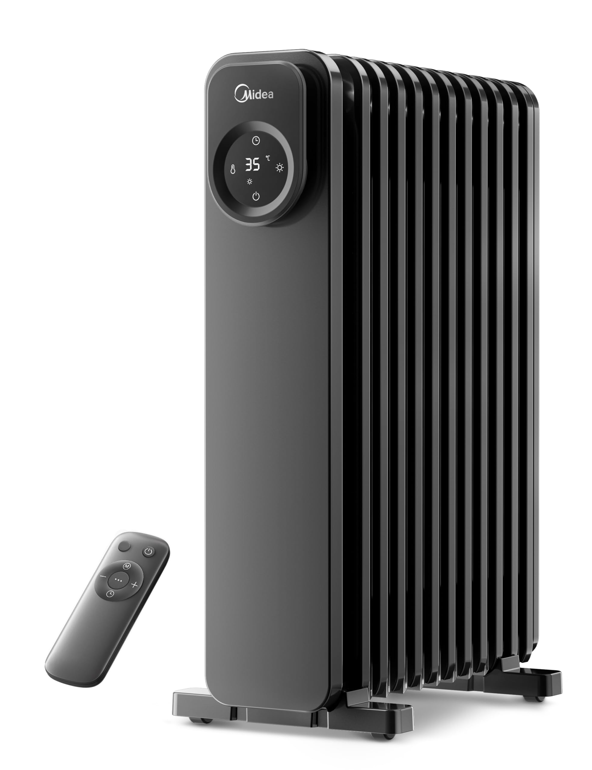 Midea Radiatore a Olio,11 Alette con Telecomando e Schermo Touch LED, Efficiente, Protezione da Surriscaldamento e Ribaltamento,Timer 24h, Silenzioso, Termostato Digitale, 2300W, Nero