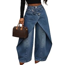 NRTHYE Women Cargo Jeans Asymmetrical Patchwork Denim Wide Leg Pants | Loose fit patchwork cargo jeans,high waisted streetwear denim pants,Trendy casual denim bottoms