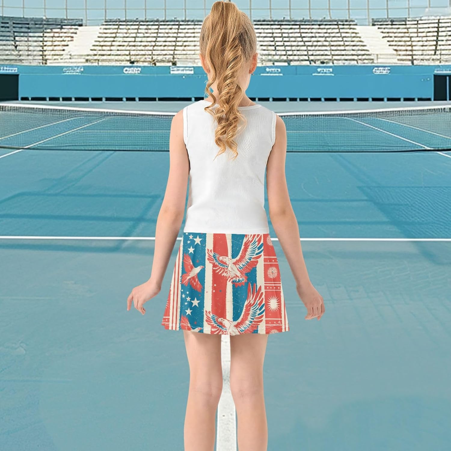 visesunny Vintage Bald Eagle Pattern Girl's Golf Skirt Athletic Tennis Skort Sport Activewear with Double Layer Pockets