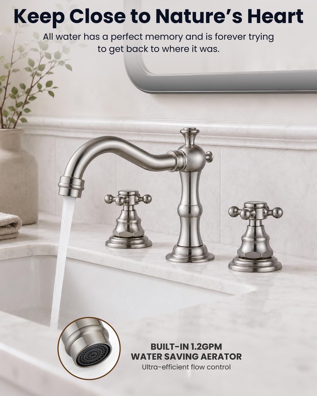gotonovo Rubinetto per lavabo da bagno a 3 fori con doppia maniglia a croce rubinetto miscelatore per lavabo da bagno rubinetto per lavabo acqua calda fredda abbinata scarico pop-up nichel spazzolato