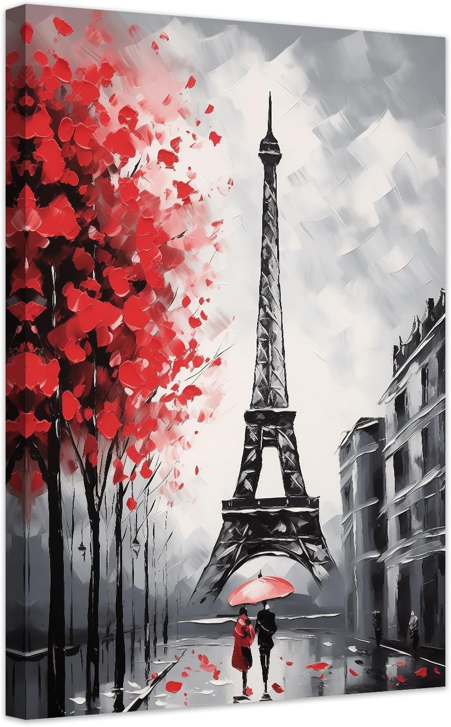 ZXHYWYM Red and Black Paris Wall Decor Eiffel Tower Pictures Framed Romantic Couple Canvas Painting Red Umbrella Couple Poster Prints Anniversary Decor (A, (12.00" x 18.00"))