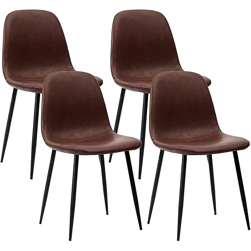 CangLong Faux Leather Dining Chairs for Kitchen, Living Room, Set of 4, Dark Brown