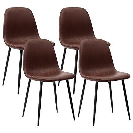 CangLong Faux Leather Dining Chairs for Kitchen, Living Room & Office, Set of 4, Dark Brown