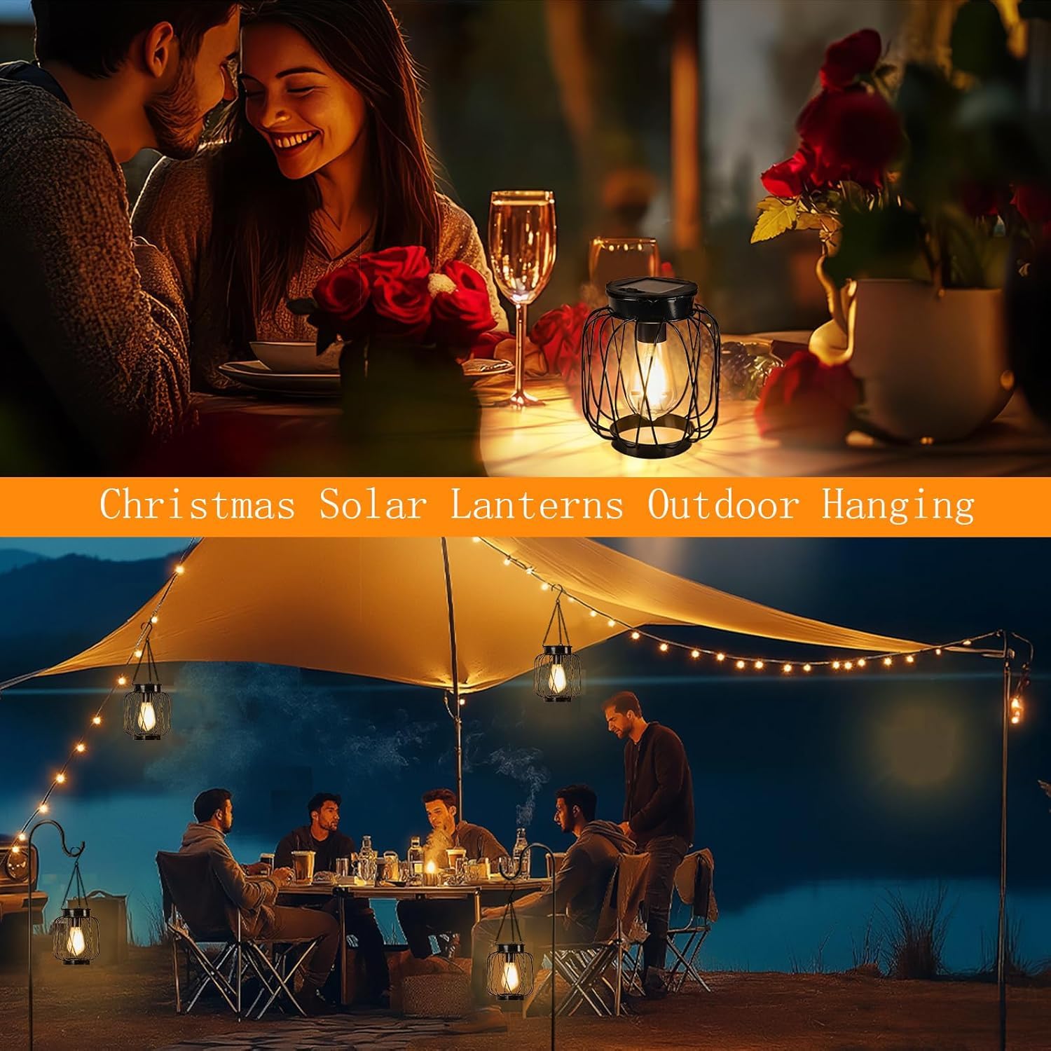 Solarlaternen für den Außenbereich, 4 Stück, Metall Solar Hängelaternen mit Haken – Outdoor-Hängelaterne Lichter wasserdicht, helle warme Laterne Dekor für den Außenbereich, Garten, Hof, Terrasse, Weg